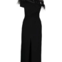 david-koma-black-Feather-Sleeve-Dress